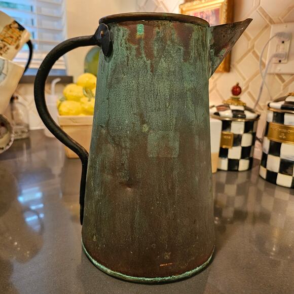 Early 1900s Verdigris Copper Pitcher Perfect Display Piece - Picture 12 of 14